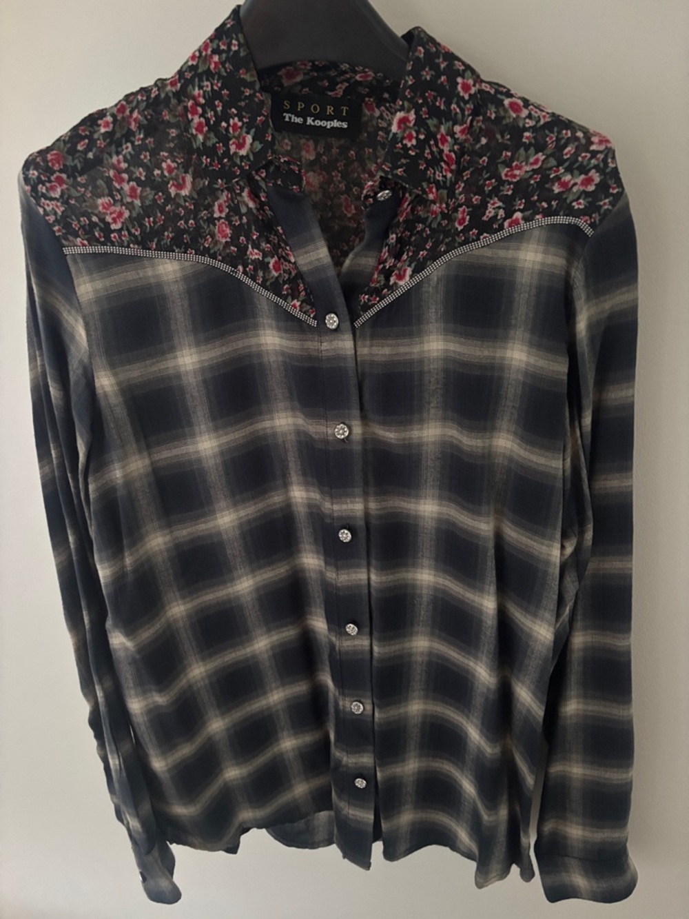 The Kooples Plaid Button-Down with Floral Accents XS